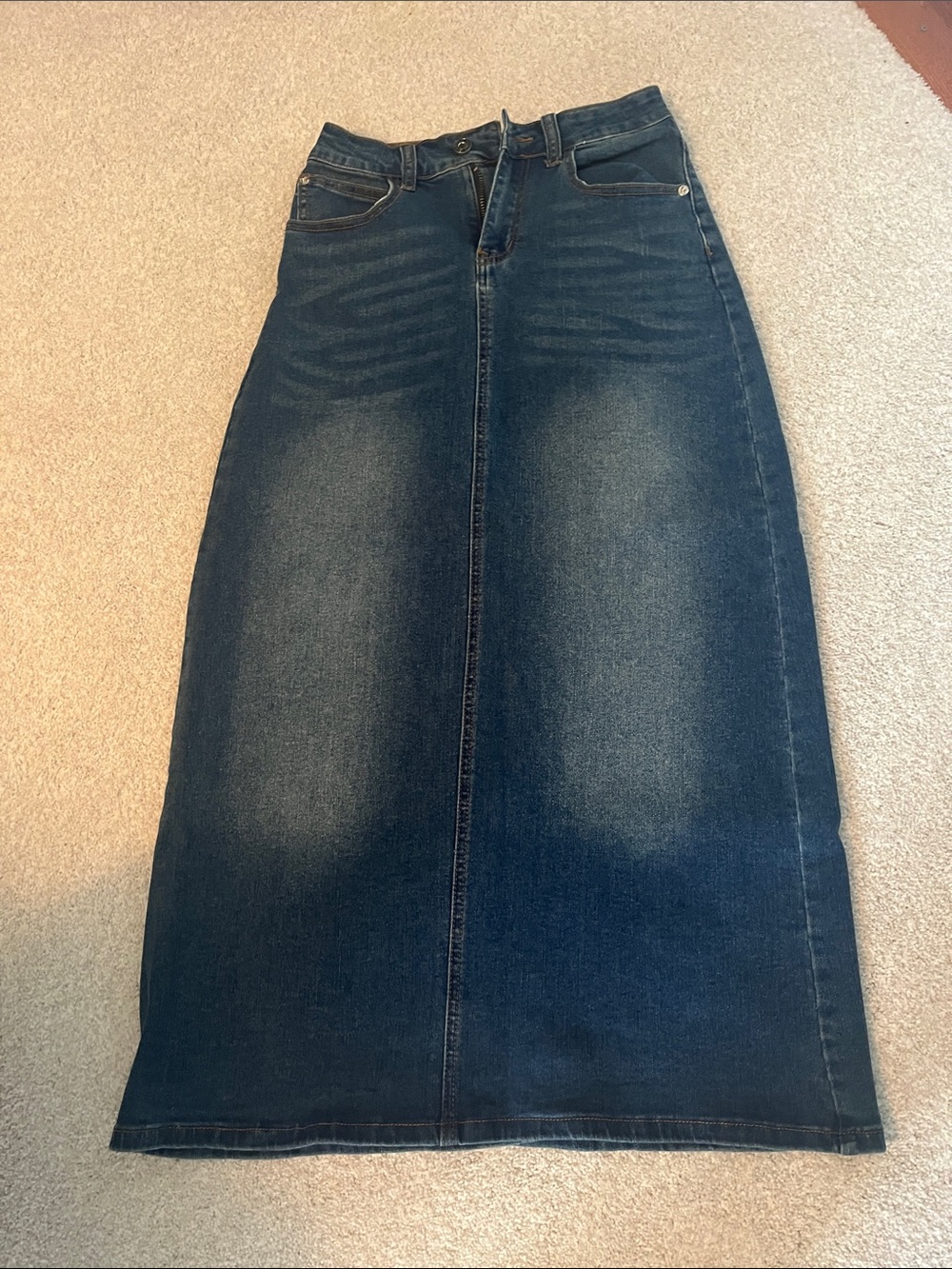Classic Dark Blue Denim Maxi Skirt - Women